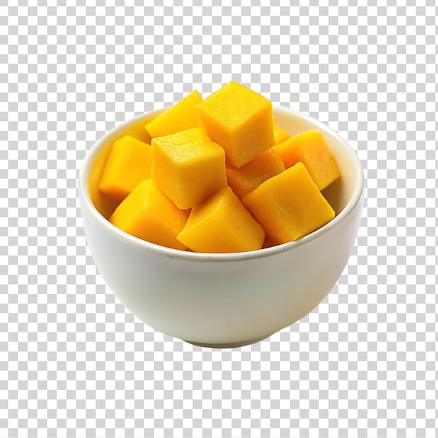 PSD kocki mango w misce odizolowane na przezroczystym tle