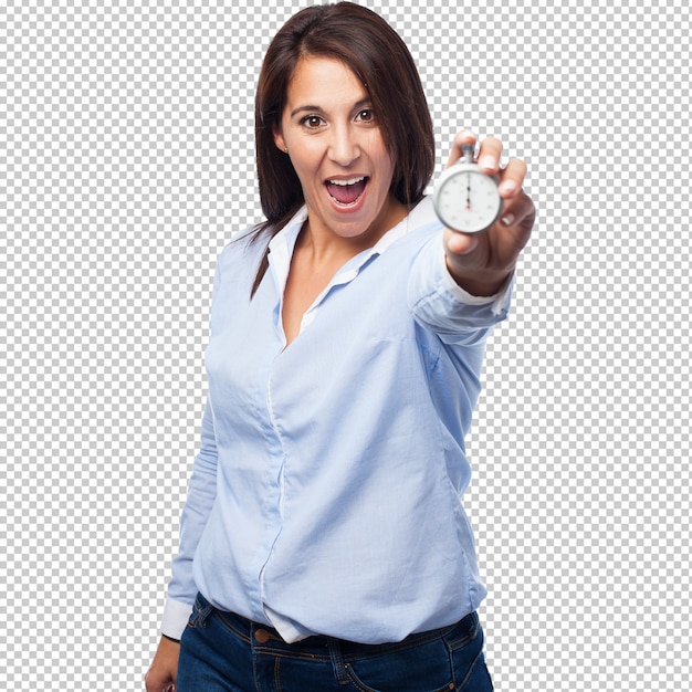 Koele jonge vrouw met chronometer