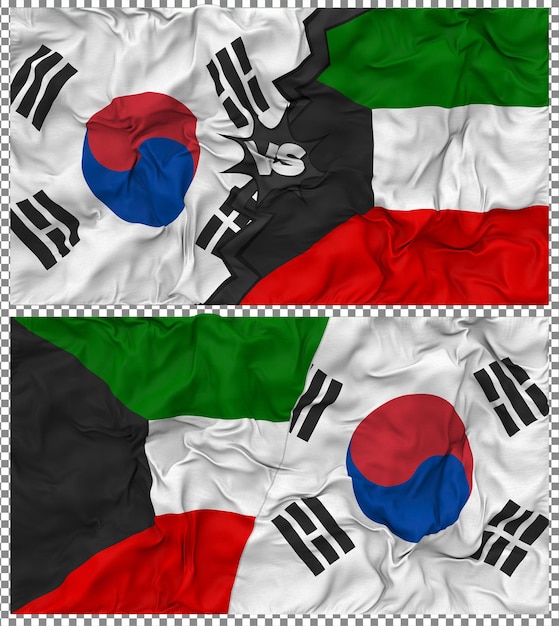 Koeweit versus Zuid-Korea Half Combined Flag Cloth Bump Texture 3D Rendering