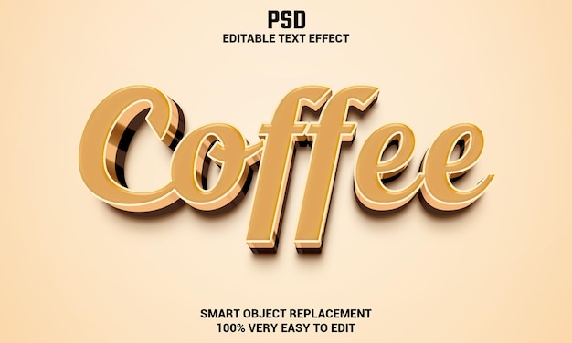 Koffie 3d bewerkbaar teksteffect met achtergrond premium psd