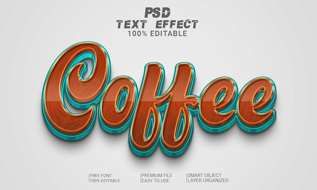 Koffie 3D-teksteffect PSD-bestand