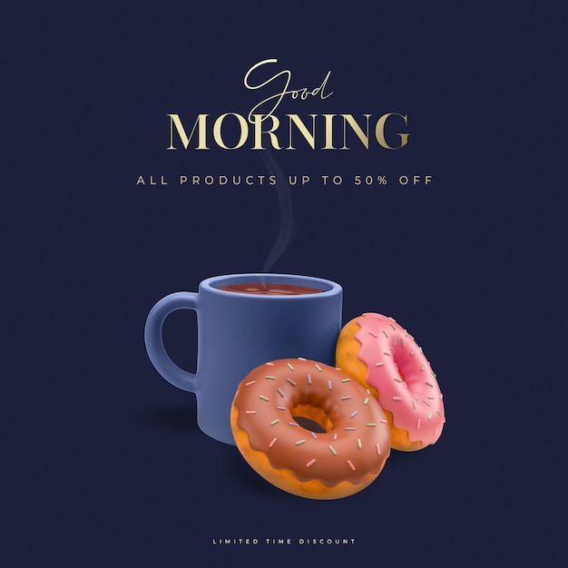 Koffie met zoete donuts 3d illustratie