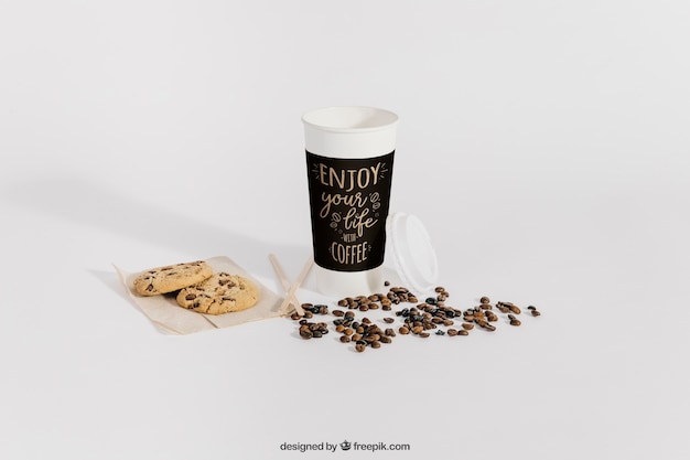 PSD koffie mockup met kop en bonen