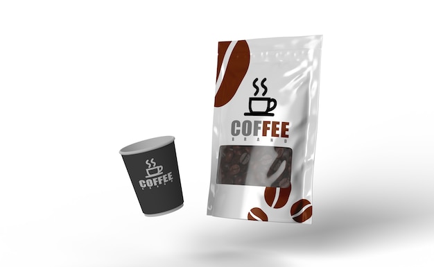 Koffie verpakking en zaad 3d render mockup