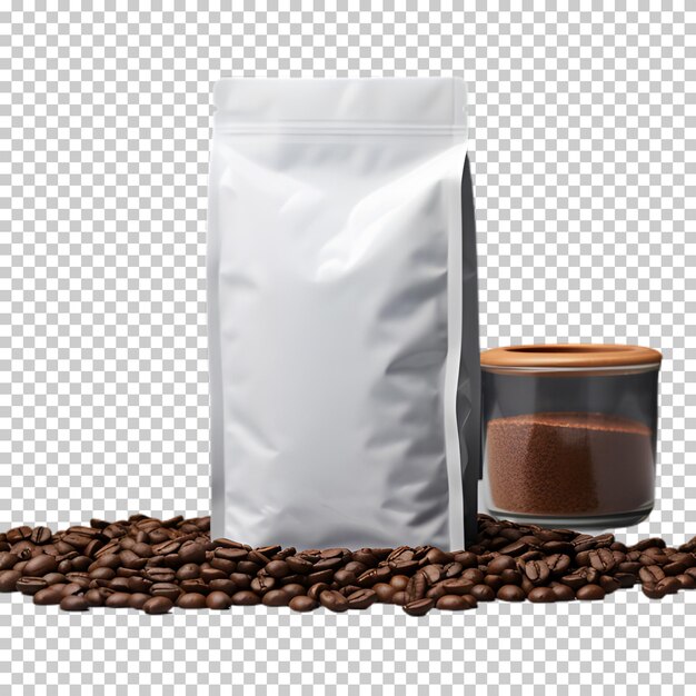 PSD koffiebak met koffiebonen geïsoleerd op een doorzichtige achtergrond