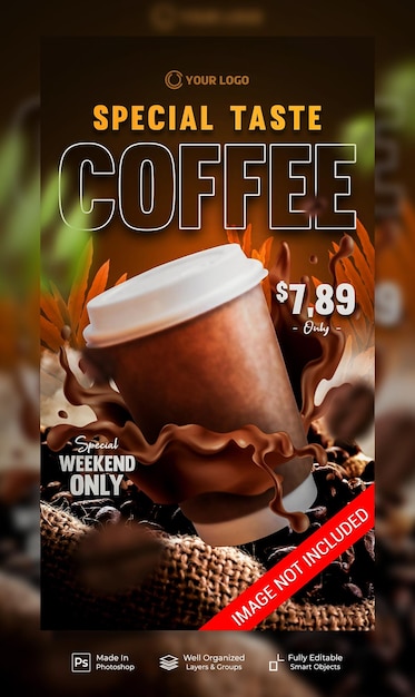 Koffiedrank speciaal smaakmenu met decoraties social media instagram postverhalen bannersjabloon