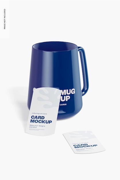 Koffiekop met kaarten mockup, linkse weergave