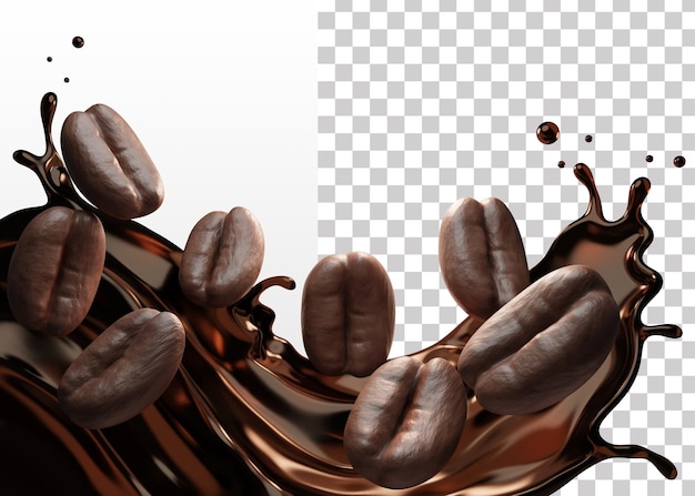 Koffieplons en koffieboon, 3D-rendering, 3D-illustratie premium psd