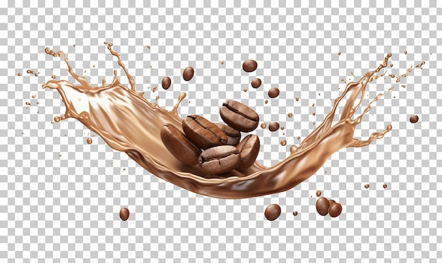 Koffieplons met koffiebonen geïsoleerd op transparante achtergrond png psd