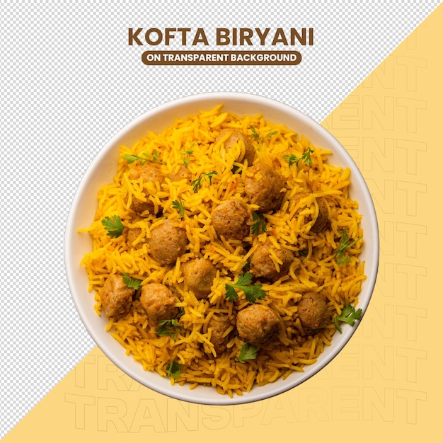 Kofta Biryani geïsoleerd op een doorzichtige achtergrond in PNG