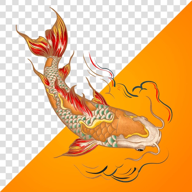 Koi рыба png наклейка винтаж японская иллюстрация животных прозрачный фон