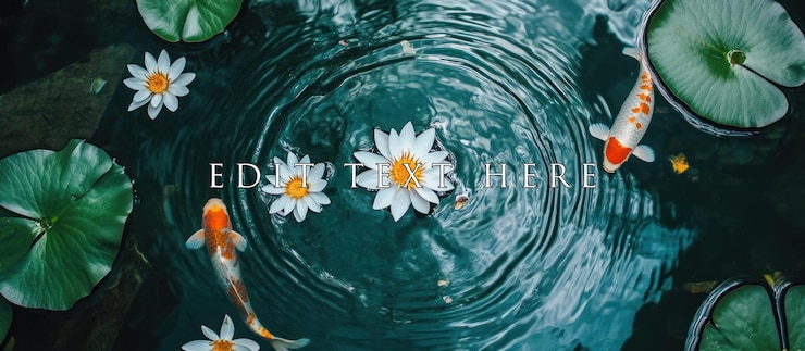 PSD koi fish and water lilies in a serene pond