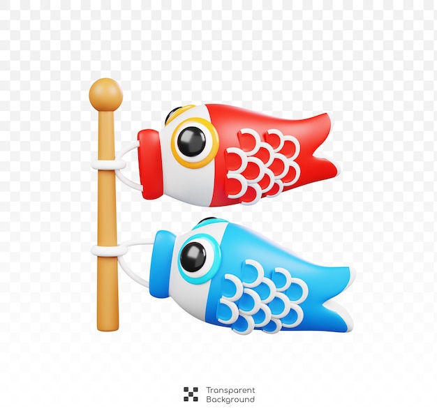 PSD koinobori carp giapponese windsock simboli isolati icone e cultura del giappone render 3d