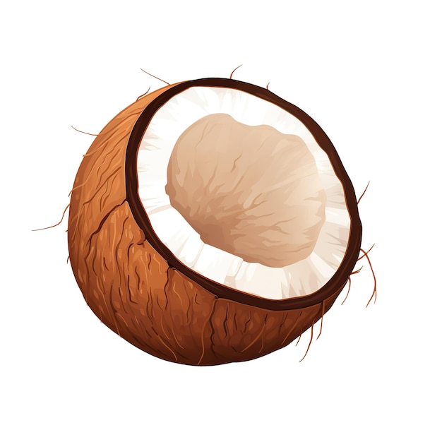 PSD kokosnoot geïsoleerd op witte achtergrond volledige diepte van het veld