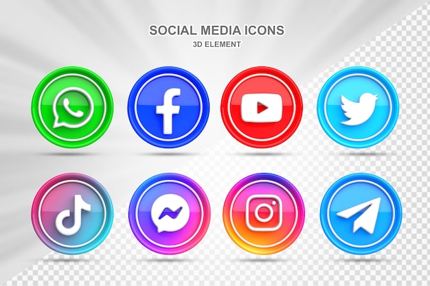 Kolekcja 3d Ikony Mediów Społecznościowych Logo W Nowoczesnym Stylu Koło Ikona Sieci Facebook Instagram