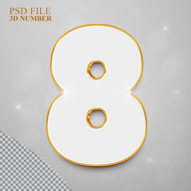 PSD kolekcja 3d number 8 w złotym stylu