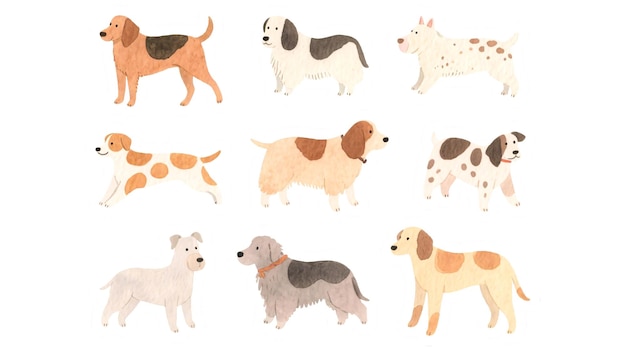Kolekcja akwarelowych ilustracji psów