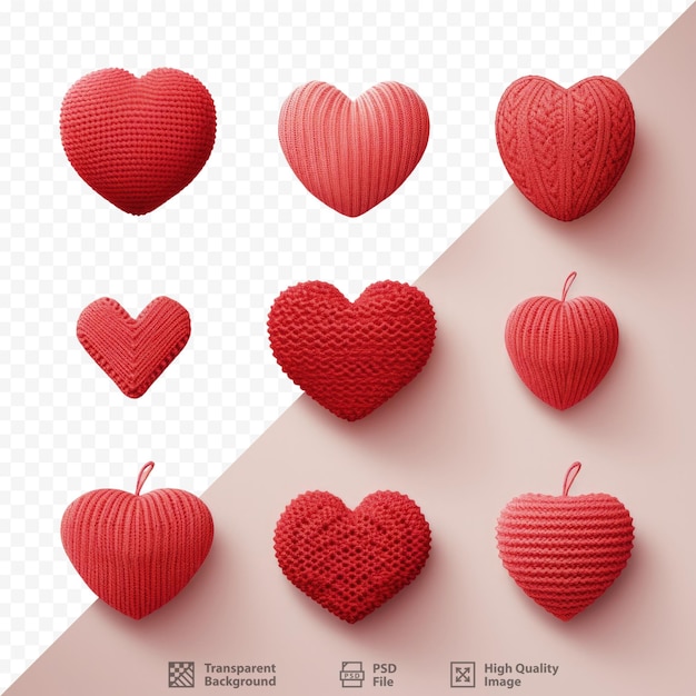 PSD kolekcja czerwonych dzianych serc