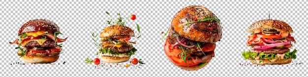 PSD kolekcja gourmet burger na przezroczystym tle
