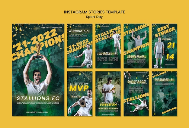 Kolekcja Historii Na Instagramie Z Dnia Sportowego Ze świecącym I Rozmytym Efektem