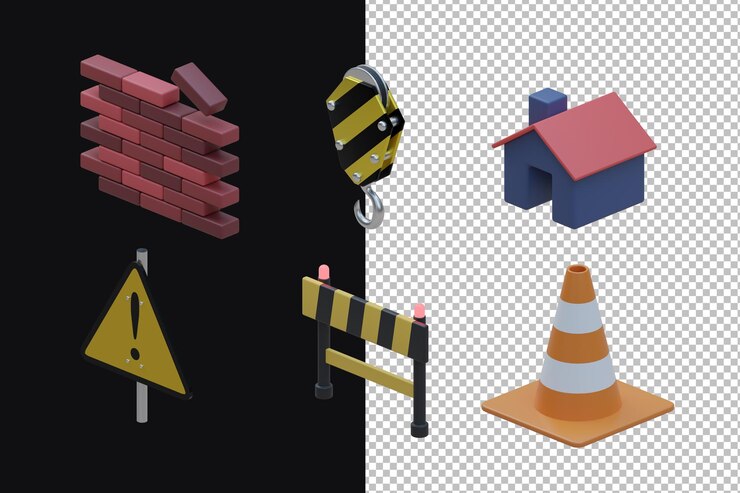 PSD kolekcja ikon budowlanych 3d