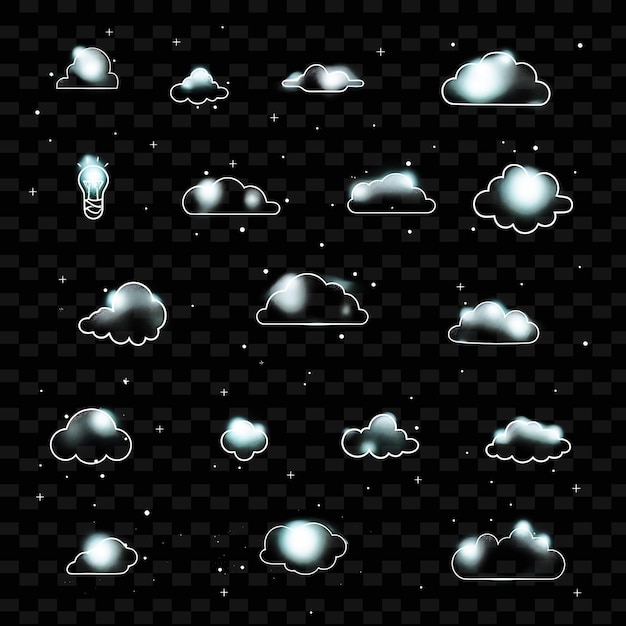 PSD kolekcja ikon chmury z błyszczącym promieniowaniem i 16 bi png iconic y2k shape art decorative