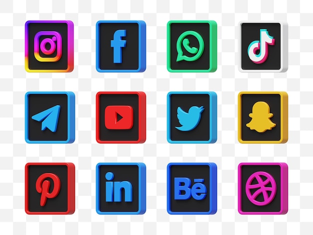 Kolekcja Ikon Mediów Społecznościowych 3d