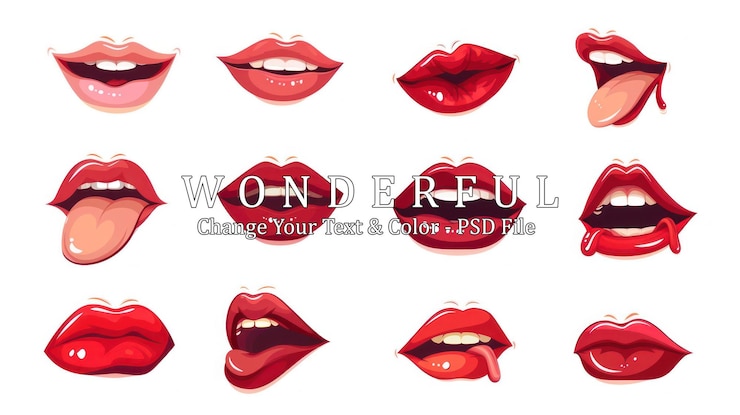 PSD kolekcja ilustracji kreskówek lips