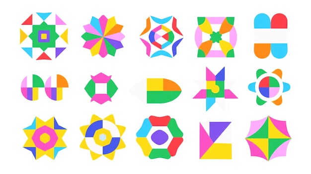 Kolekcja kolorowych kształtów i wzorów geometrycznych