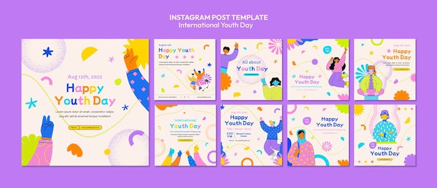 Kolekcja Kolorowych Postów Na Instagramie Z Okazji Międzynarodowego Dnia Młodzieży