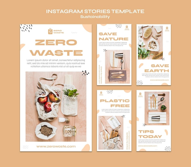 PSD kolekcja opowiadań na instagramie dla stylu życia zero waste