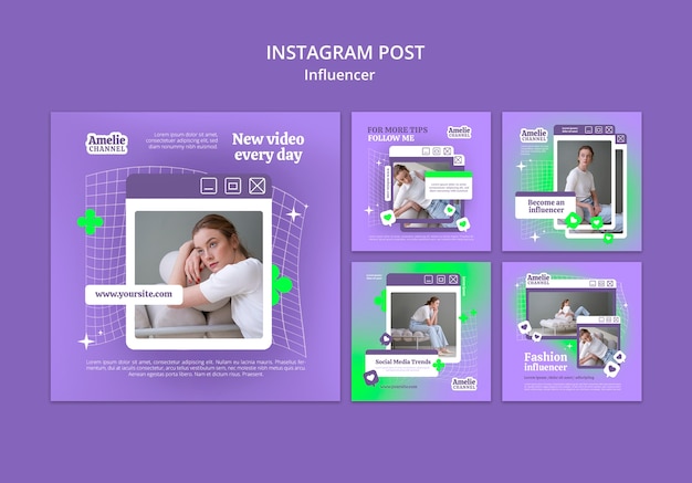 PSD kolekcja postów instagramowych influencerów w mediach społecznościowych