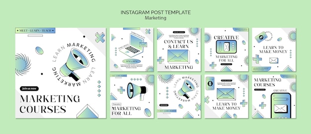 PSD kolekcja postów na instagramie dla firmy marketingowej
