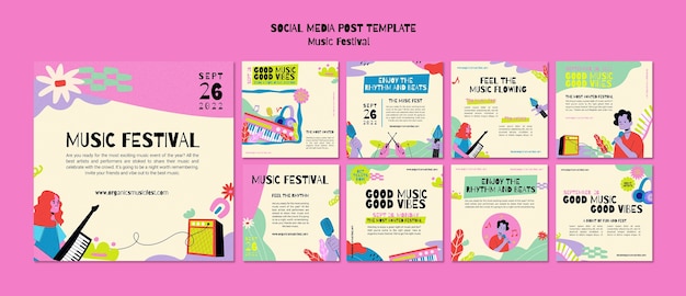 Kolekcja postów na instagramie muzycznym w stylu abstrakcyjnym