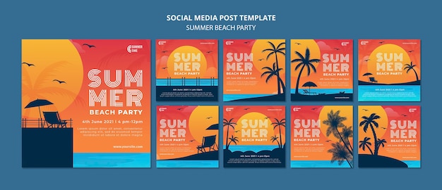 PSD kolekcja postów na instagramie na letnią imprezę na plaży