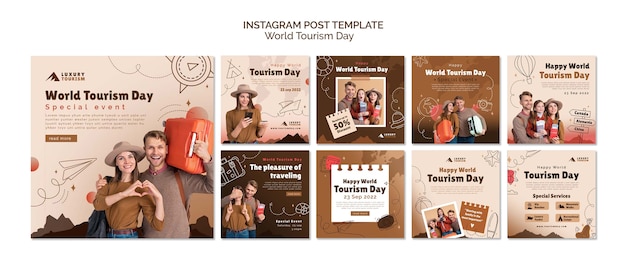 Kolekcja postów na instagramie na Światowy Dzień Turystyki