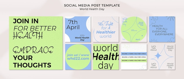 PSD kolekcja postów na instagramie na światowy dzień zdrowia