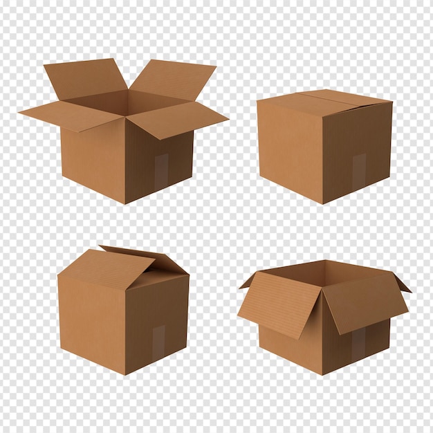 Kolekcja realistycznych ilustracji kartonowych na białym tle renderowania 3d