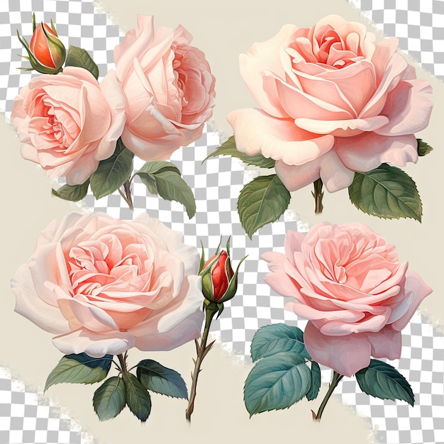 PSD kolekcja róż, z których jedna nazywa się różowa.