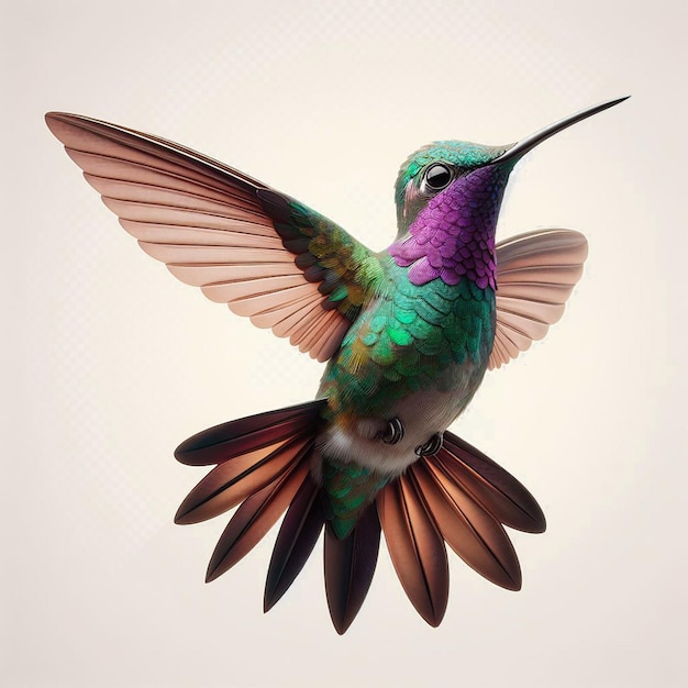 PSD kolibri z fioletową i zieloną głową i skrzydłami
