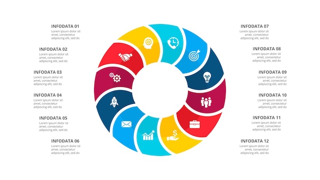 PSD koło podzielone na 12 części infografika do prezentacji biznesowej cyklu