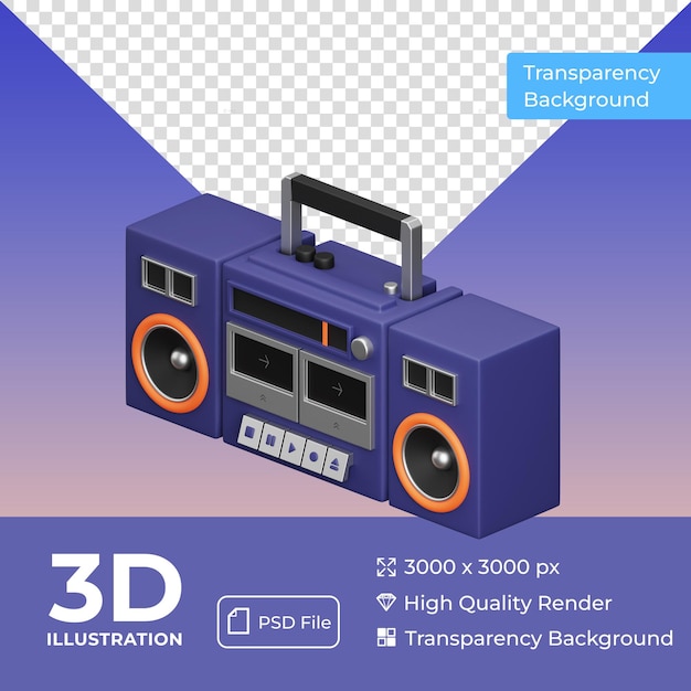 Kolorowa ikona 3d Boombox z przezroczystym tłem