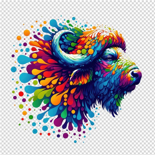 PSD kolorowa ilustracja bizona z kolorowymi plamami i kolorowym tłem