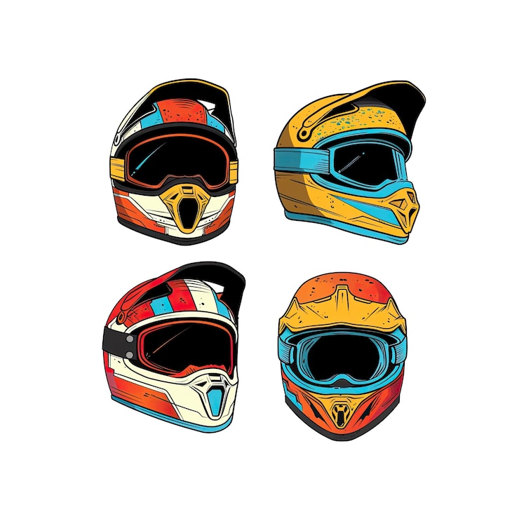 PSD kolorowa ilustracja hełmów motocrossowych