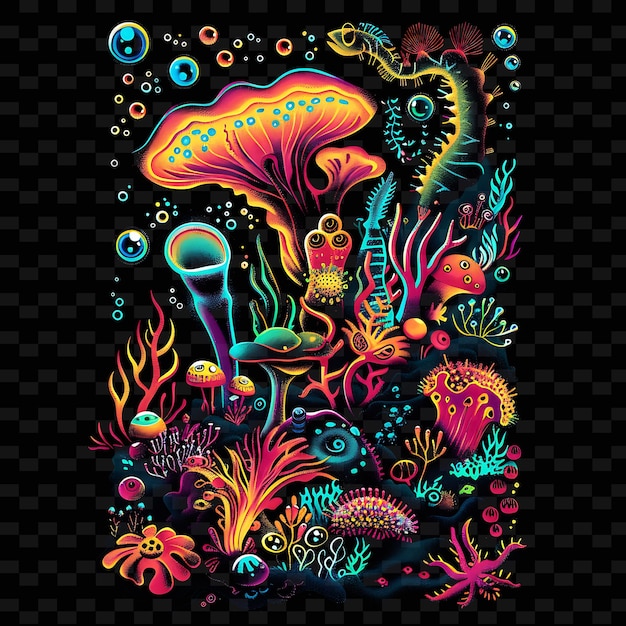 PSD kolorowa ilustracja meduz i słowo 