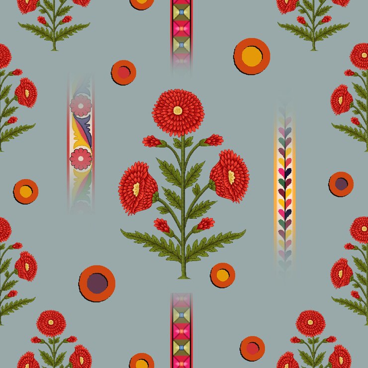 PSD kolorowa ilustracja ptaka i kwiatów