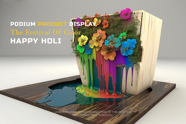 Kolorowa Makieta Holi Na Podium Do Prezentacji Produktu, Neonowa Scena Do Wyświetlania Produktu