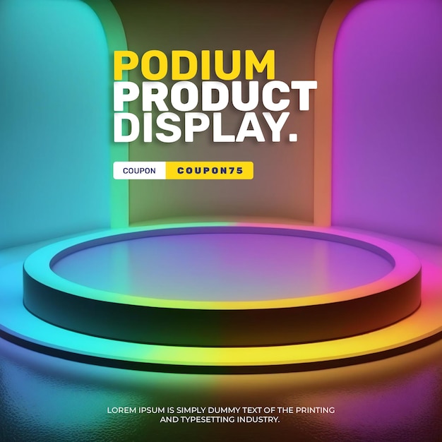 kolorowa makieta wyświetlacza na podium do prezentacji produktu, scena neonowa do wyświetlania produktu