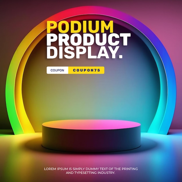 kolorowa makieta wyświetlacza na podium do prezentacji produktu, scena neonowa do wyświetlania produktu