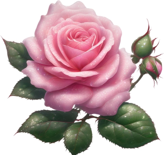 PSD kolorowa róża z liśćmi